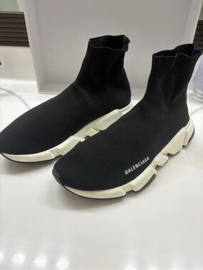 Balenciaga Black and White Speed Trainer Sock Sneakers